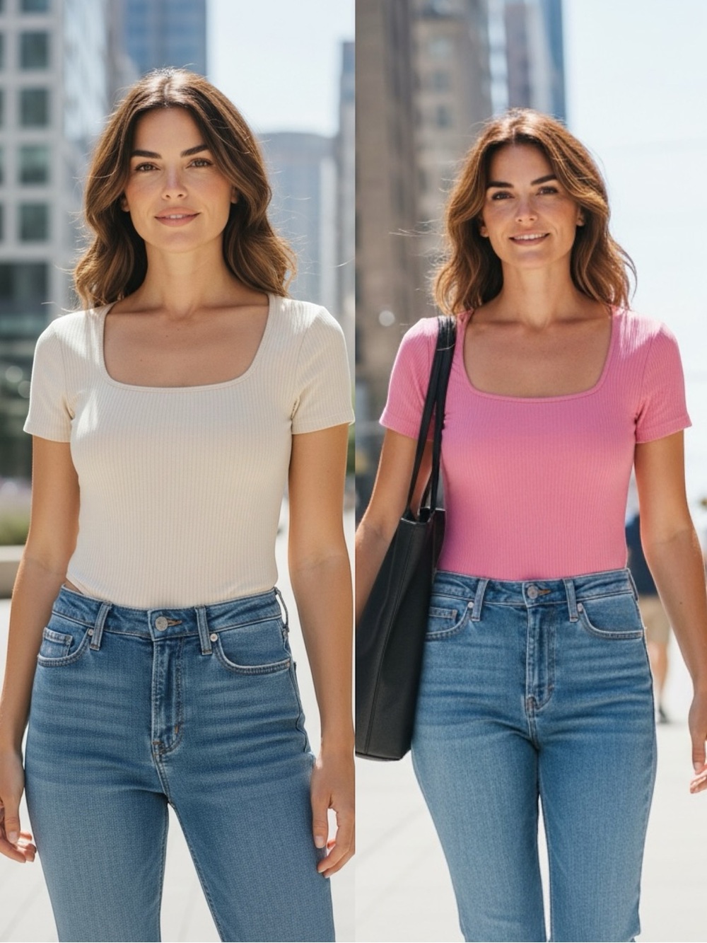 OQQ Women’s M Bodysuits Ribbed One Piece Square Neck Short Sleeve Pink Beige
